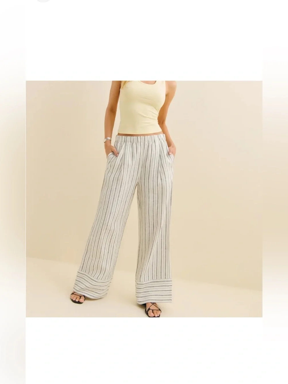NWT Reformation Fernando Wide-Leg Linen Pants White Gray Stripe XS